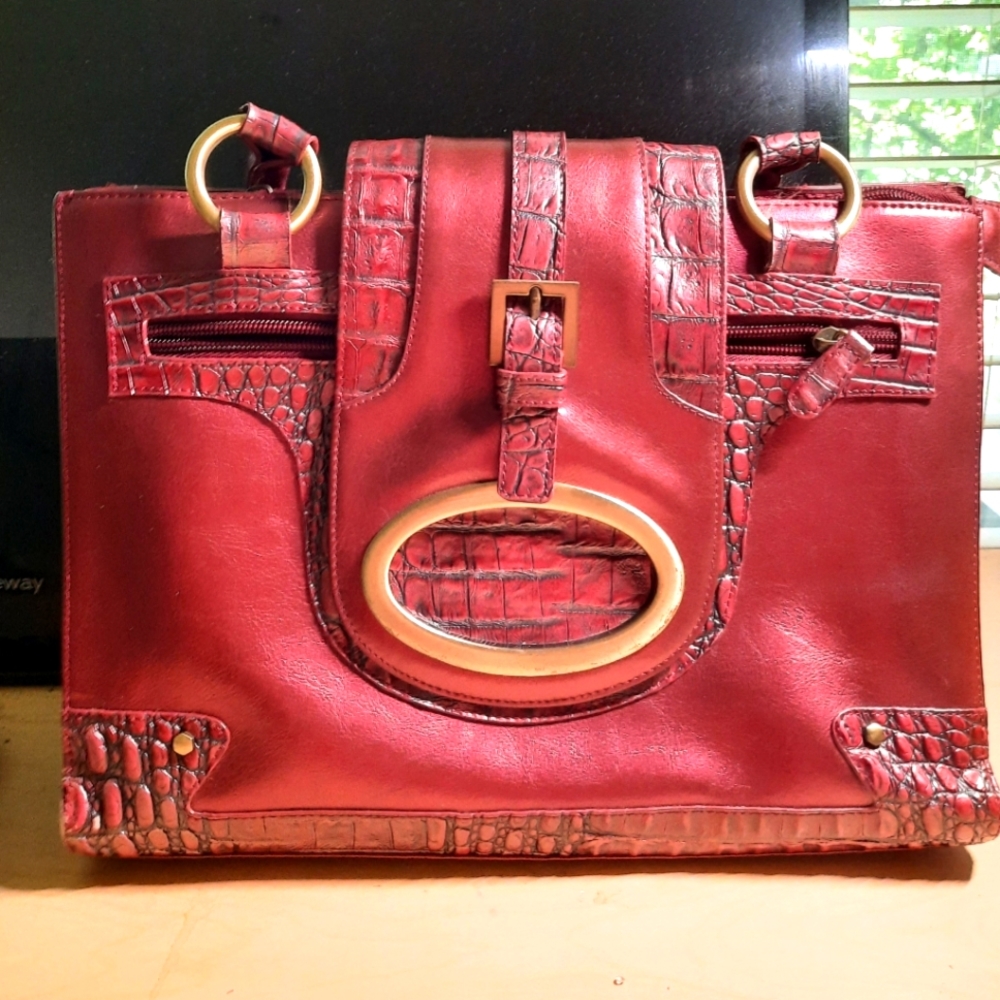 Charlie Lapson, Large Italian Leather, Deep Red Handbag